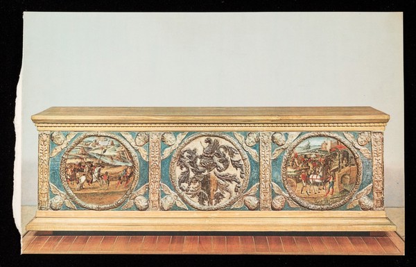 Chest (front) painted in tempera. Verona, approximately 1480.