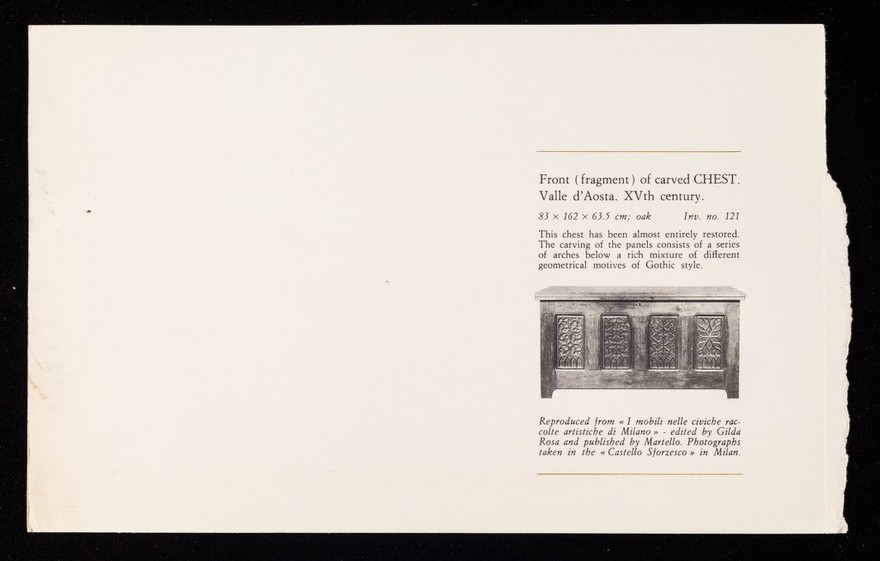 Front (fragment) of carved chest. Valle d'Aosta. XVth century.