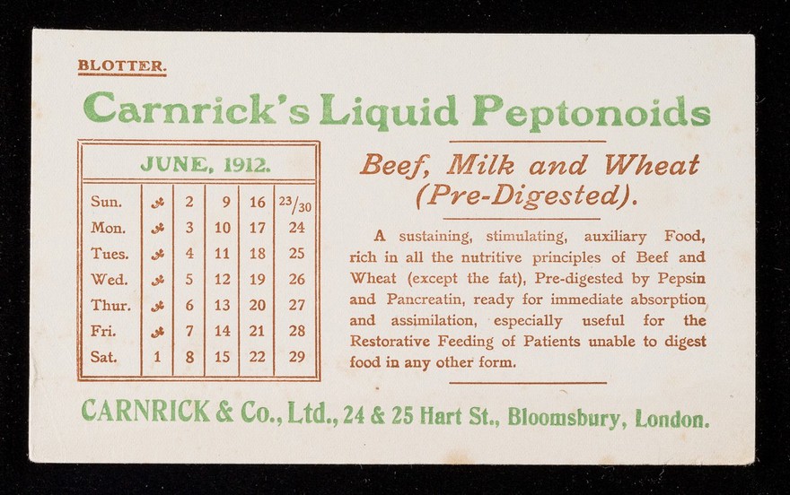Carnrick's Liquid Peptonoids : beef, milk and wheat (pre-digested).