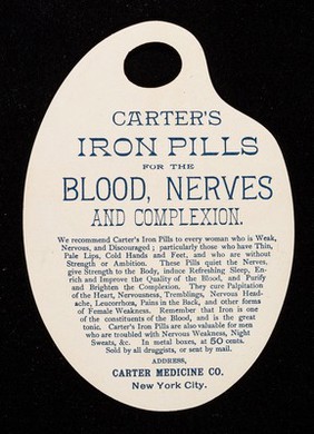 Presented by the makers of Carter's Little Liver Pills : Carter's Iron Pills for the blood, nerves and complexion.