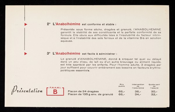 Pourquoi prescrire l'Anabolhemine dans l'anémie? : parce que l'Anabolhémine respecte les impératifs d'une thérapeutique anti-anémique complète et correcte de toutes les anemies.