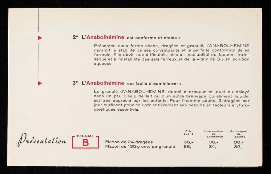 Pourquoi prescrire l'Anabolhemine dans l'anémie? : parce que l'Anabolhémine respecte les impératifs d'une thérapeutique anti-anémique complète et correcte de toutes les anemies.