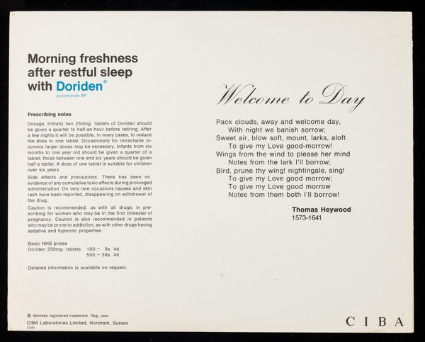 Welcome to the new day : morning freshness assured after restful sleep with Doriden.