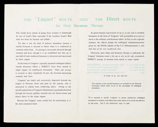 Hormone 'Linguets' : the direct route from mouth to target organs.