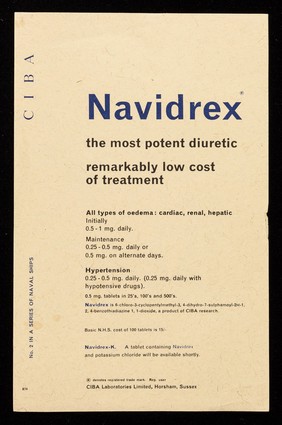 Navidrex : the most potent diuretic remarkably low cost of treatment : H.M.S. Niger.