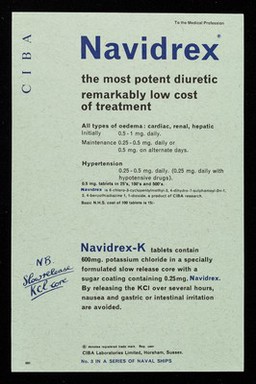 Navidrex : the most potent diuretic remarkably low cost of treatment : The Centurion.