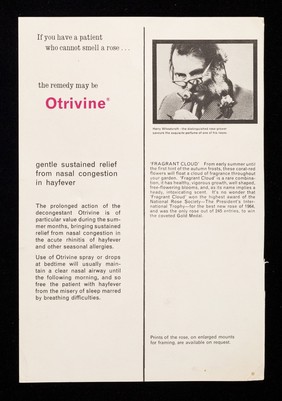 If you have a patient who cannot smell a rose...the remedy may be Otrivine : rosa 'fragrant cloud' H.T.