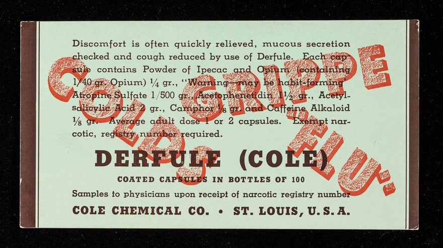 Discomfort is often quickly relieved, mucous secretion checked and cough reduced by use of Derfule.