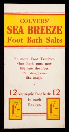 Colvers' Sea Breeze Foot Bath Salts : no more foot troubles. One bath puts new life into the feet. Pain disappears like magic.