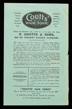 The spinal system of treatment with Coutts' Acid : Coutts' Hair Tonic.