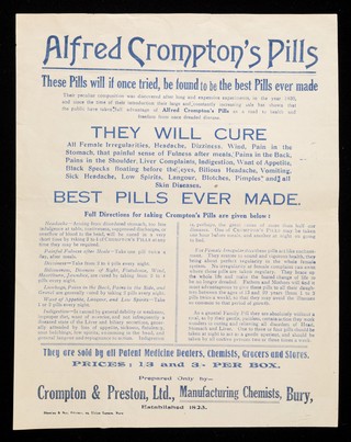 Alfred Crompton's Pills : these pills will it once tried, be found to be the best pills ever made.