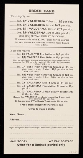 Order card.