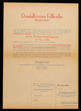 Ovarialhormon folliculin Menformon / Degewop.