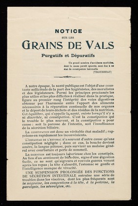 Notice sur les Grains de Vals : purgatifs et dépuratifs.