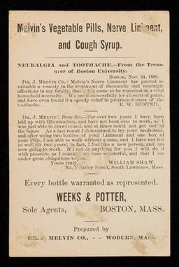 Melvin's Vegetable Pills, Nerve Liniment, and Cough Syrup.