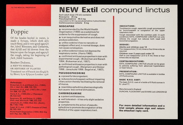 Something old : poppie (papaver somniferum) : something new in the treatment of cough Extil compound linctus.