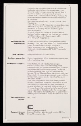 Data sheet : DF Fluvirin absorbed surface antigen influenza vaccine.