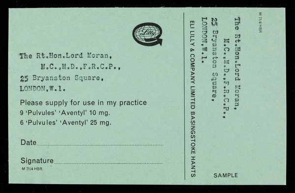 Business reply service Licence No. BZ. 31 : Eli Lilly & Co. Ltd., Basingstoke, Hants.