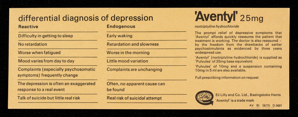 When you prescribe 'Aventyl' for depression you take a load of two minds.