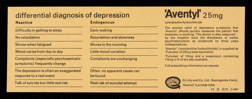 When you prescribe 'Aventyl' for depression you take a load of two minds.