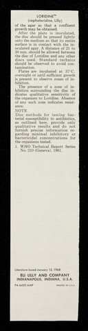 Discs for testing sensitivity to Loridine Cephaloridine 30 mcg.