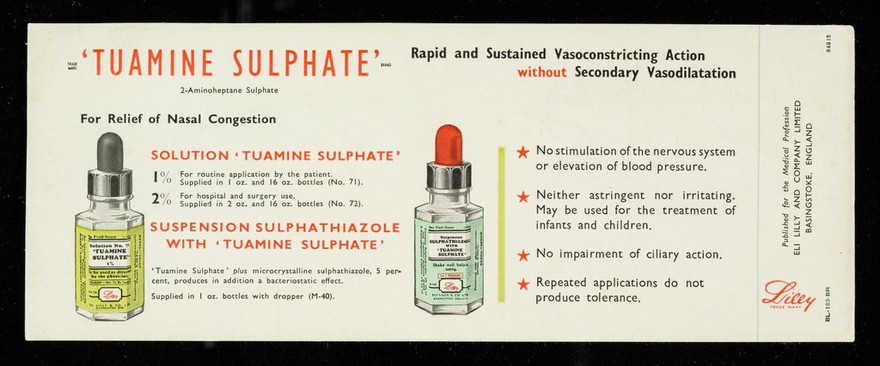 'Tuamine Sulphate' : rapid and sustained vasoconstricting action without secondary vasodilatation.