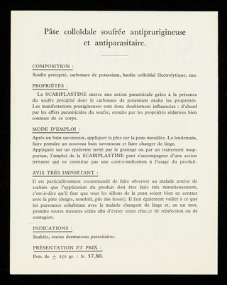 Scabiplastine : pate colloïdale soufrée zwavelhoudende zalf.