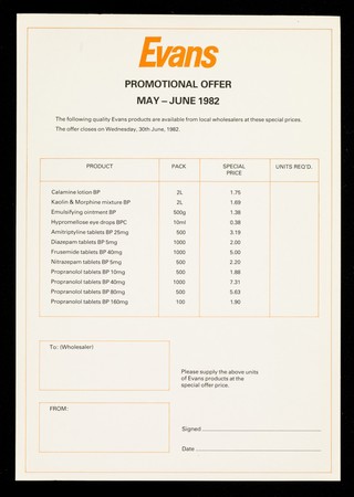 Evans promotional offer May-June 1982.