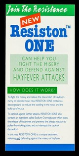 Join the resistance : ask your pharmacist for new Resiston One : your friend in the fight against hayfever.