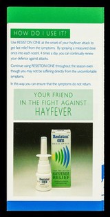 Join the resistance : ask your pharmacist for new Resiston One : your friend in the fight against hayfever.