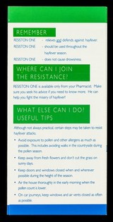 Join the resistance : ask your pharmacist for new Resiston One : your friend in the fight against hayfever.