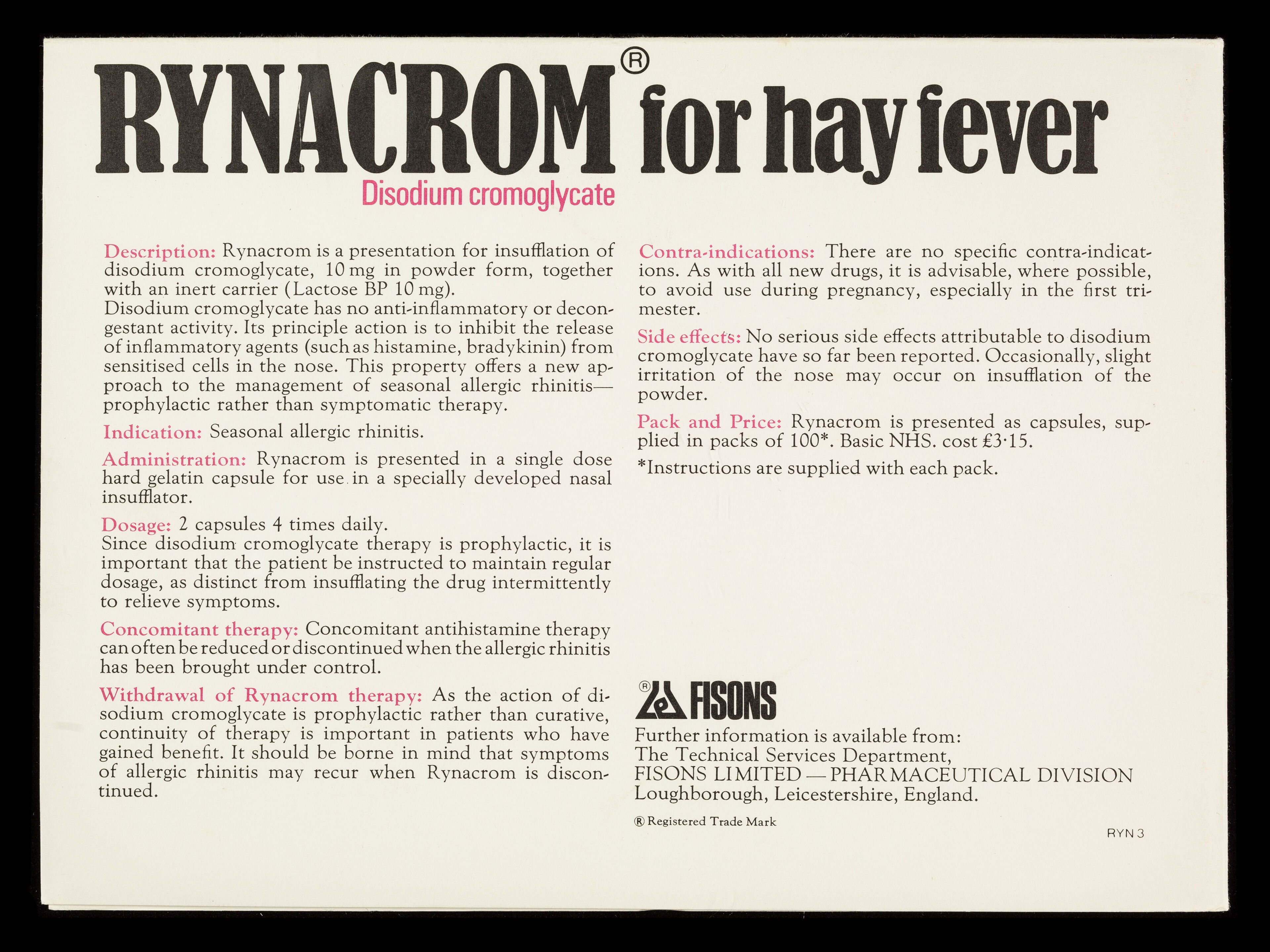 When pollen's on the wing... : Rynacrom : disodium cromoglycate for hay fever.