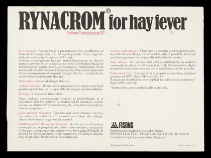 When pollen springs into life... : Rynacrom : disodium cromoglycate for hay fever.