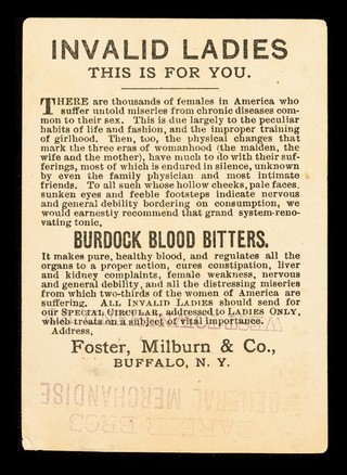 Invalid ladies : this is for you : Burdock Blood Bitters.