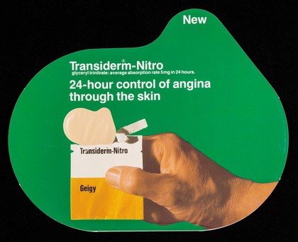 Transiderm-Nitro glyceryl trinitrate: average absoption rate 5mg in 25 hours : 24-hour control of angina through the skin.