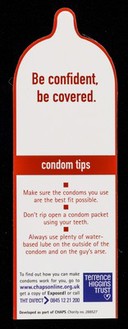 Be confident, be covered : condom tips / Terrence Higgins Trust.