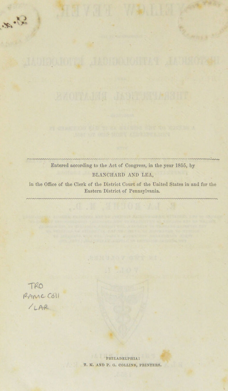 » Entered according to the Act of Congress, in the year I860, by BLANCHARD AND LEA, in the OfiSce of the Clerk of the District Court of the United States in and for the Eastern District of Pennsylvania. -VXo I^AA^C. r<ill Pinr.AnELPniA: T. K. AND P. a. COU.INS, PRINTERS.