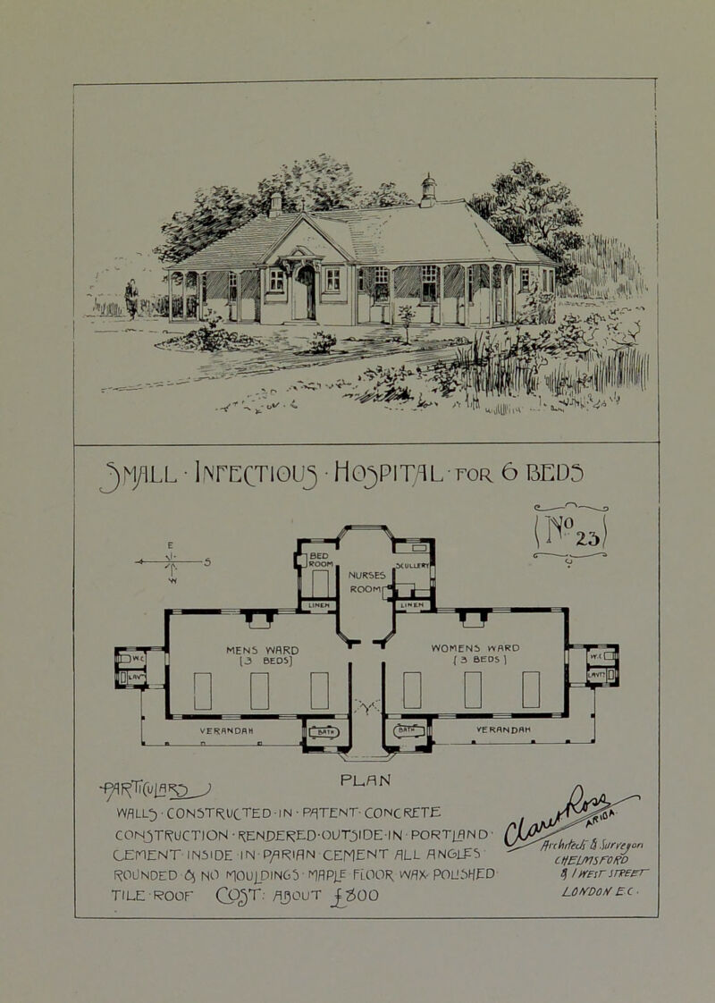 J)^1/^LL • INFECTIOLQ • HO^PITflL roR 6 BEDS PLAN WflLL5 ■ CONSTf^UCTED-IN ■ P/^TENT- CONCRETE construction • RENPERED-OUTSIDE IN PORTiflN D ■ CEMENT-IN5IDE IN P/IRiflN CEMENT ALL ANGEPfi ROUNDED Ci NO MOU|piN65 NflPEE FLOOR POU.'iHED TILE ROOF QP^T: AJOUT _£^00 atELmsrofiD if hYesrsn/£ET-