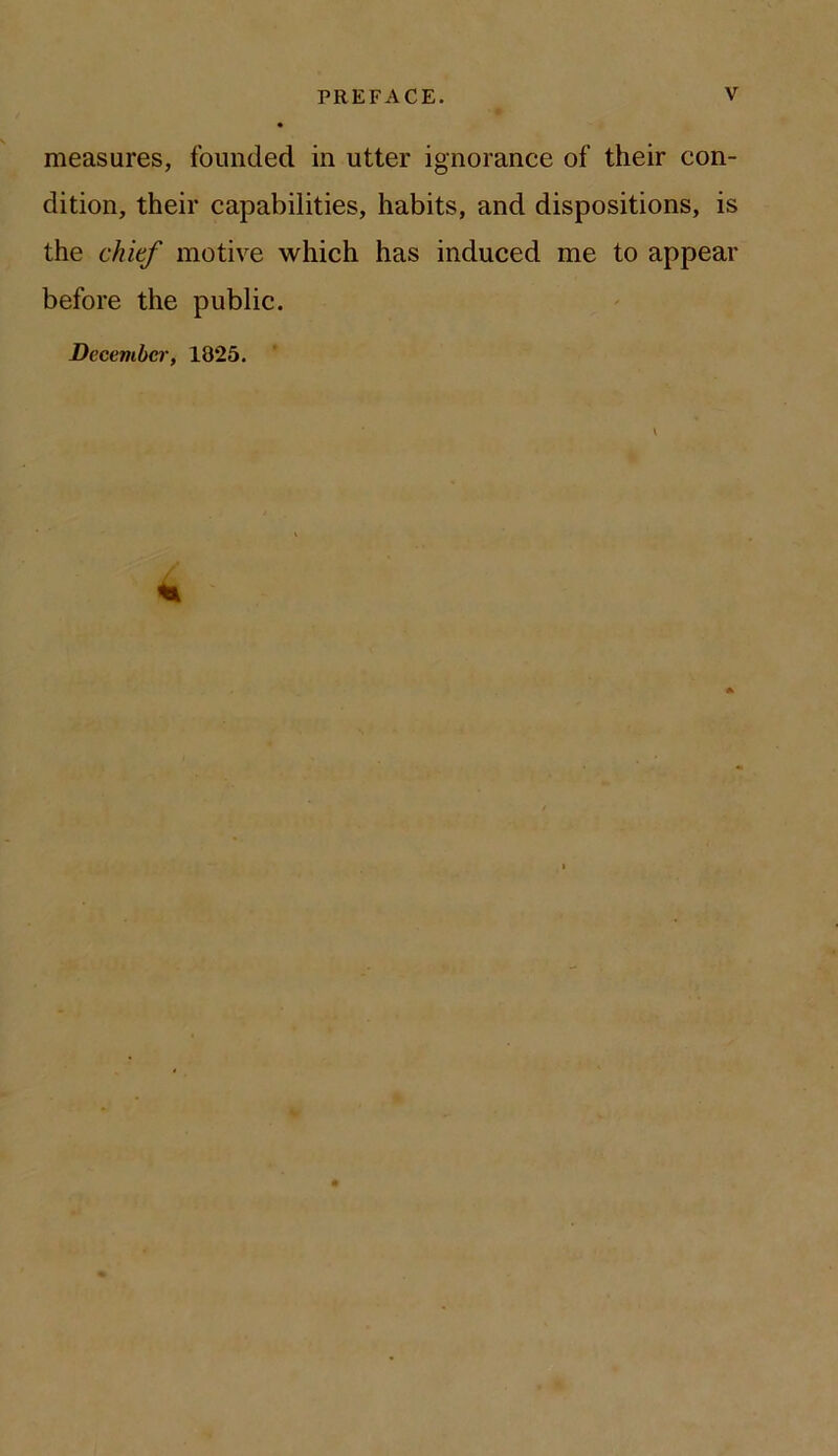 measures, founded in utter ignorance of their con- dition, their capabilities, habits, and dispositions, is the chief motive which has induced me to appear before the public. December, 1825. 4