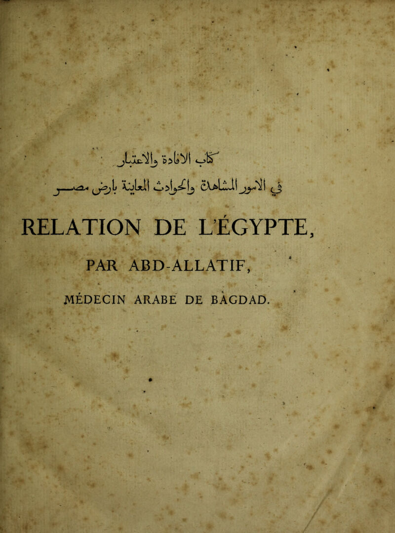RELATION DE L’ÉGYPTE PAR ABD-ALLATIF, MÉDECIN ARABE DE BAGDAD.