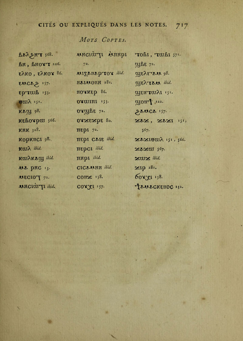 CITÉS OU EXPLIQUÉS DANS LES NOTES. J\J £i&?\^Knr 5^8. ÊH , ÊiHO'ifT 2 0<». eAKO , S6. EJU-C5-^ «57* EpTULlfi 153' .=ÇFa\î\ «5'- 98. KEÊiO'^^pa.t 5^<î- KKK 3^8. KopKKCS 98.. kuliA Ka\?\K2-^ JUZk pKC 13. JU-ECSO^ 72. JüLKCsàî'^x il'jd^ Mots Coptes. JULHCïàl'^X jÙ^TTHpX 72. JW-Sf^E-Wî.p'TO'îf itX^SJULOSm 281. KO'sfKEp 8«>. O'^aXXTTÎ '53- O'if^KE 7*- O'sf^^E^pE 80, TTEpS 7^- TTEpî CME TTEpCS TTHpS CXC2-JU^Hn ihid- COîEiS «58. COVJ^S '57- TO£iS , XaïPiS 57'• ^£xZ 72* ^E?\r^2>^-W- 98- ^EÎ\'T20W, il>id. ^ENTÜuAx «5'- '22. ^MW-CX^ '57- ' 5 » J 567. îaS2^!2iS^a\?v 151 , 566. 5<^7‘ ibid. :i5Sp 281. 158. ^2^A^-2.CKEÎX0C '32.