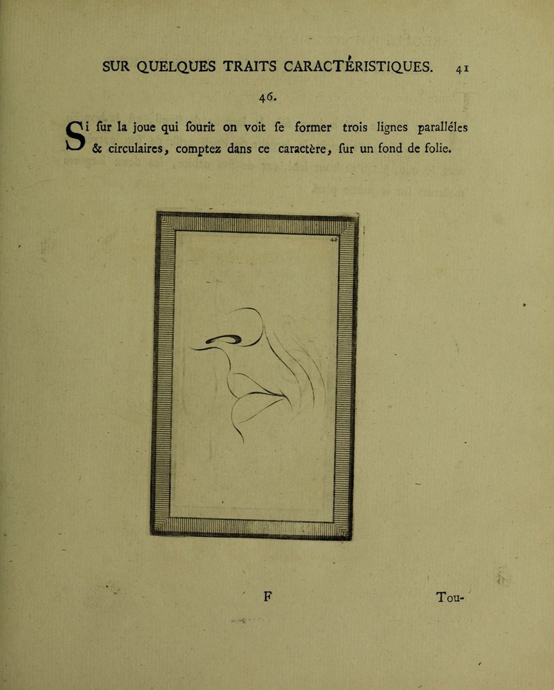 46. Si fur la joue qui fourit on voit fe former trois lignes parallèles & circulaires, comptez dans ce caractère, fur un fond de folie. )