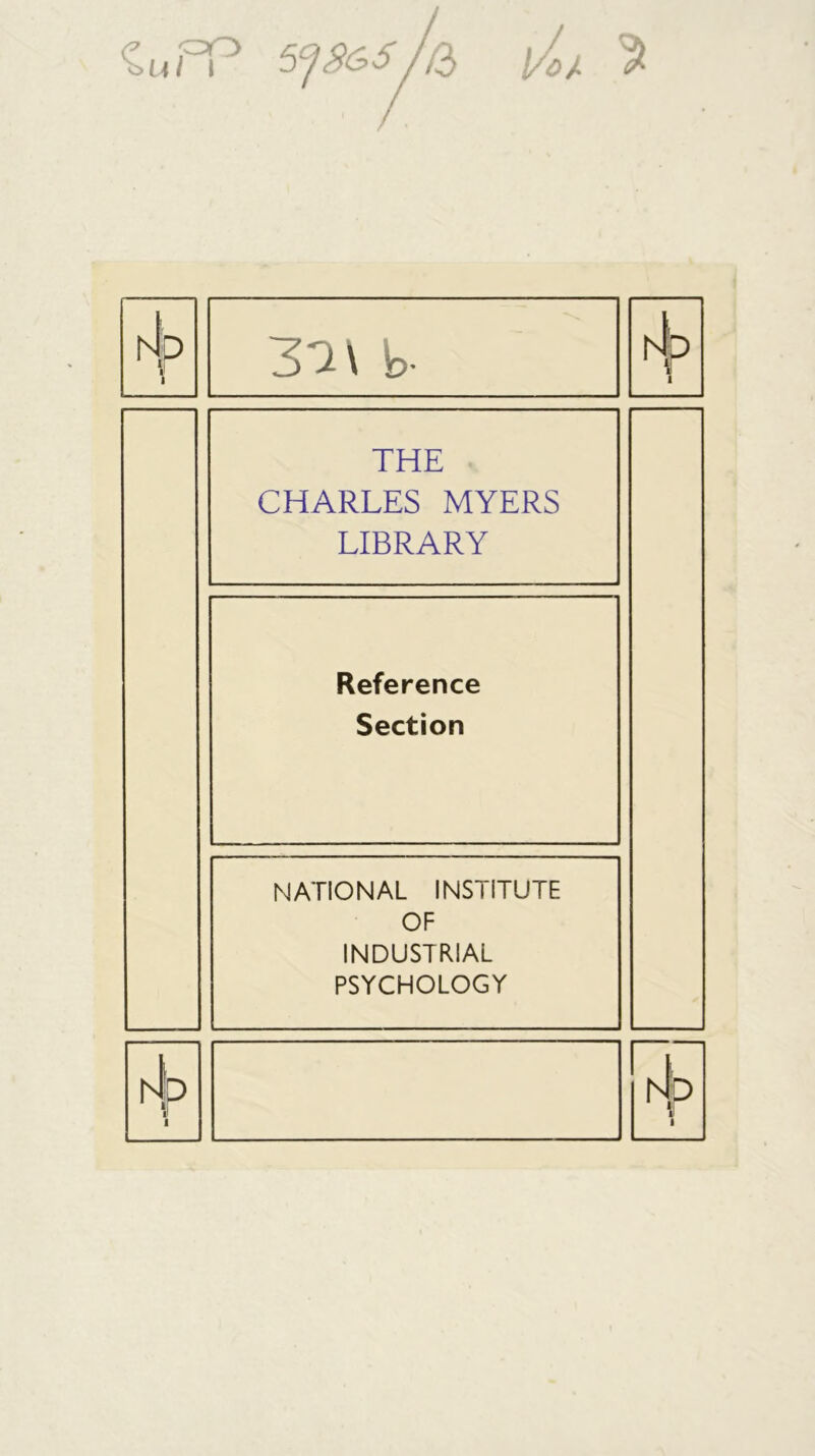 3^\ b- THE CHARLES MYERS LIBRARY Reference Section NATIONAL INSTITUTE OF INDUSTRIAL PSYCHOLOGY rh