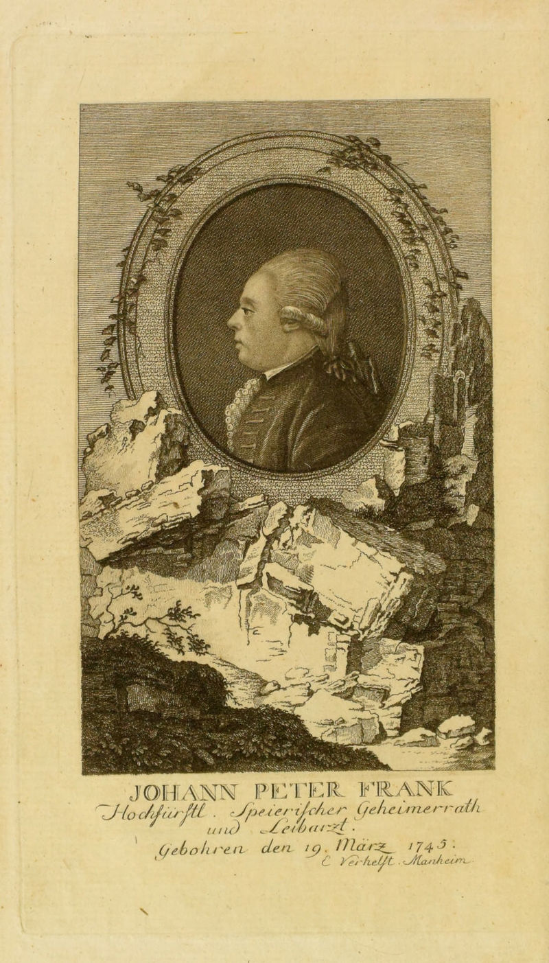 JOHANN PETER. FRANK 'ZHoc/tfiltftt 'Jptjeri/c/ier C/eheunerratli ' mu) <_Zeibnt^d. (/ebohrea den ig. tflar^__ 1745. 1 C ypj-/ie.yt .rJKxuJi<urrL, \