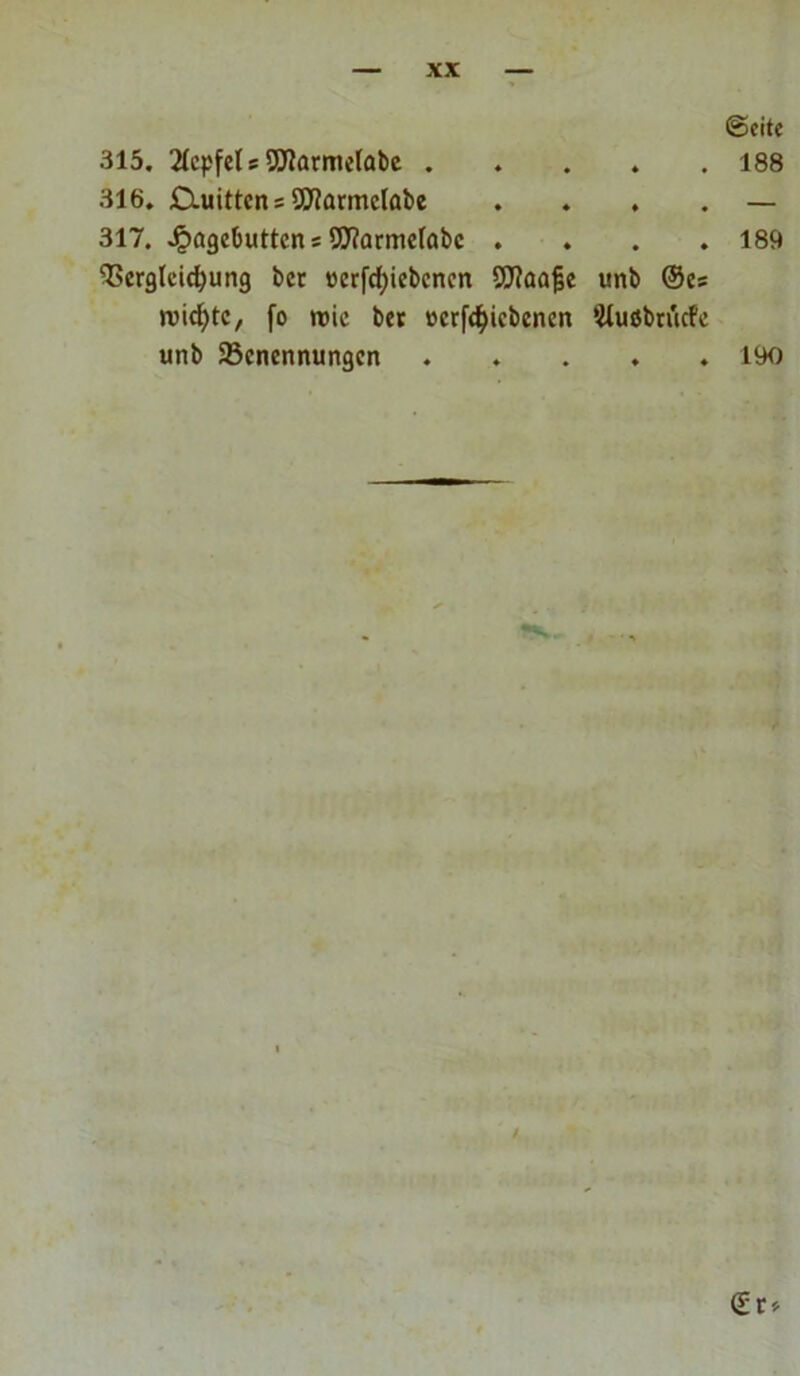 316. Cmittcn = 9J?armclabe . 317. Jpagebuttcn s SEftarmefabc . Berglcicfyung bet ücrfrf>icbcncn Siftaafse unb ©es rcicfytc, fo roic bet »crfdjicbcncn Wuöbrucfe unb Benennungen . ©eite 189 190