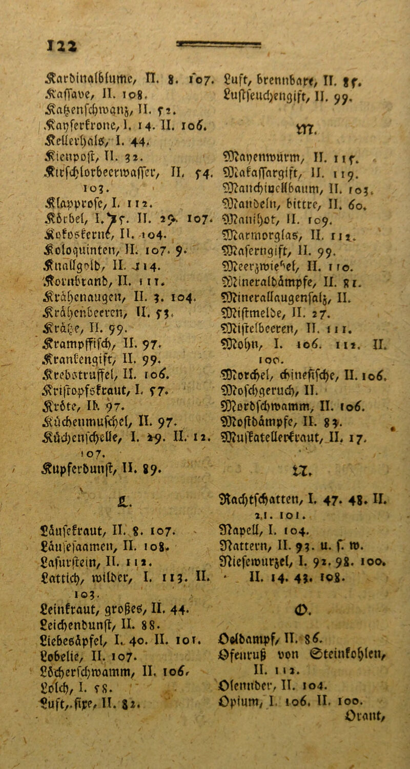 Parbinalblumc, IT. 8. 107. P'affdpe, II. 108. Pa^enftyrogns, II. f 2. Papferb'ronc, 1. 14. II. 106. Peüevt)<dä, I. 44* Picupoft, II. 32. Pirfdjlorbecnpaficr, II. f4. IO?. Ptapprofc, I. 112. Pbtbel, I.^f. II. 2a. 107. Pofosfernb, II. t o4* Poloquinten, II. 107* 9* Pnatfgolb, II. 414. Pornbtanb, II. mt. Pfauenaugen/ II. 3. 104. Prdbcnbeeren, II. f$, Prd£e, II. 99. Prampffifd), II. 97. Prantengift, II. 99. Prebctruffel, II. 106. Priftopföfraut, I, 97. Prbte, IK 97. Püd)enmufd)d, H* 97. Ptid)cn[d)eüe, I. *9. II. 12. ! 07. PupfcrbunjT, II. 89. V £. Jäufefraut, II. 8. 107. 2dufefaamcn, II. 108. Safurjlein, II. 11*. 2atticb, iPtlbcr, I. 113. II. IO?. fieinftaut, großes, II. 44* Eeicbenbunft, II. 88. Siebesäpfd, I. 40. II. iot. Lobelie, II. 107. 25d)erfd;roamm, II. 106, Üotcf), I. 2uft/.füpe, II. 82. £uft, brennbare, II. ff. 2u(lfe«djengifr, II. 99. m. tÜiapenrourm, II. 11 f. SMaflargift, II. 119. ^ancbiackbaum, II. t03. SOiatibefn, bittre, II. 60. 93?aniI>ot, II. 109. üDtarmorgfas, II. m. Sftaferngift, II. 99. ^eerjroie^el, Ii. rro. ®Zineralbdmpfe, II. ri. tÜftneratfaugenfalj, II. SD?iftmelbe, II. 27. tüiifrelbecren, H. 11 r. $0tof>n, I. 106. in. II. 100. tOiorc^el, cf>ineftfd)e, II. 106. 93(ofd>gerud), II. O^orbfcbroamm, II. to£. Sftoflbämpfe, II. 8*. $Ru|1ateUerCraut, II, 17. tz. SRadjtfcbatten, I. 47. 48. II. 2,!. IOl . STapell, I. 104. STattern, II. 9?. u. f. tt>. Sliefeipurjcl, I. 92. 98. 100. • . II. 14. 4?. 108. <D. ödbampf/ IT. s 6. Öfeuruß von 0teinfofylcn, II. 112. Olennber, II. 104. Opium, I. io6. II. 100. Oiant,