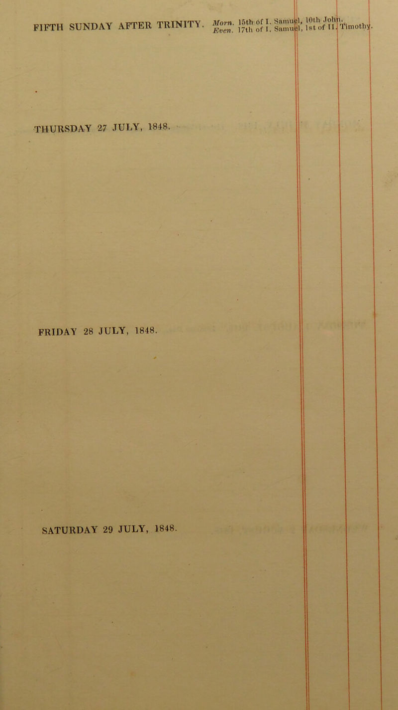 Even. 17th of I. Saimi THURSDAY 27 JULY, 1848. FRIDAY 28 JULY, 1848.