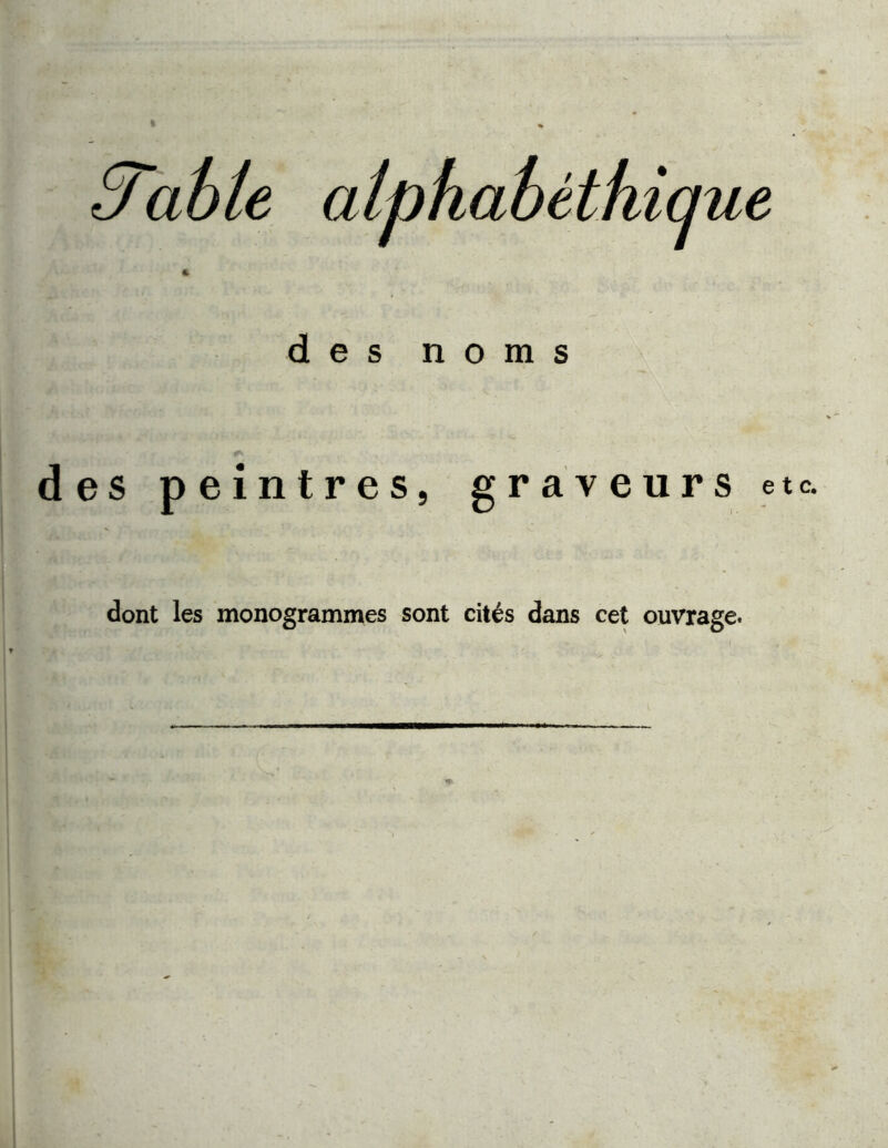 alphabéthique des noms des peintres, graveurs etc. dont les monogrammes sont cités dans cet ouvrage.