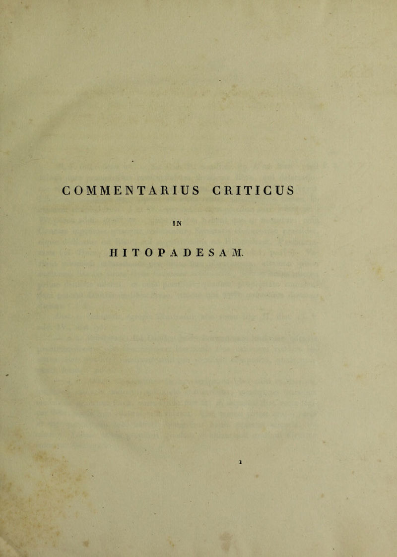 COMMENTARIUS CRITICUS IN HITOPADESAM.