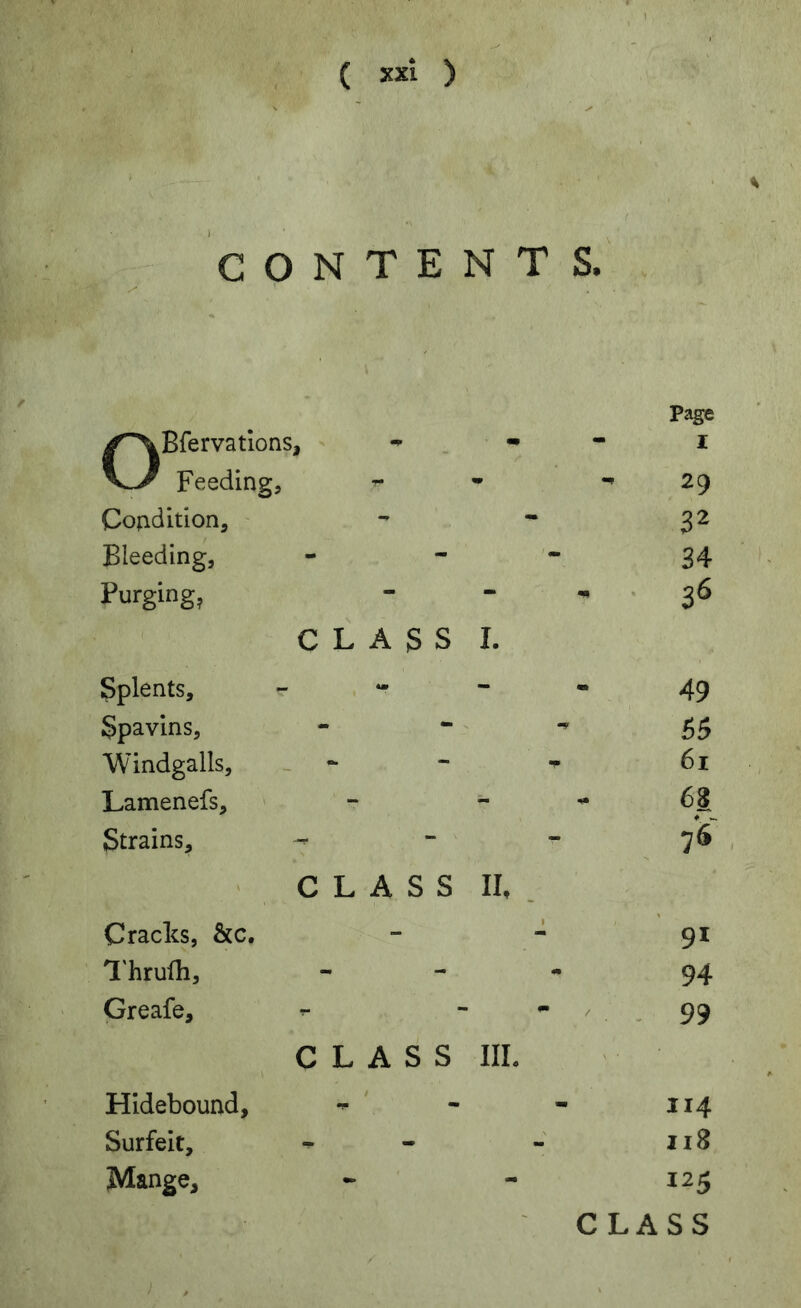 CONTENTS. page ^^Bfervatlons, ' - - I Feeding, - 29 Condition, ' - 32 Bleeding, 34 Purging, - , • 36 C L A 3 S I. Splents, - 49 5pavins, - 55 Windgalls, - •- 6i Lamenefs, - - 63 Strains, - 76 CLASS n, . Cracks, &c. 1 91 I'hrufh, m 94 Greafe, m - 99 CLASS IIL ' ' Hidebound, ' - I 14 Surfeit, - II8 Mange, - 125 '